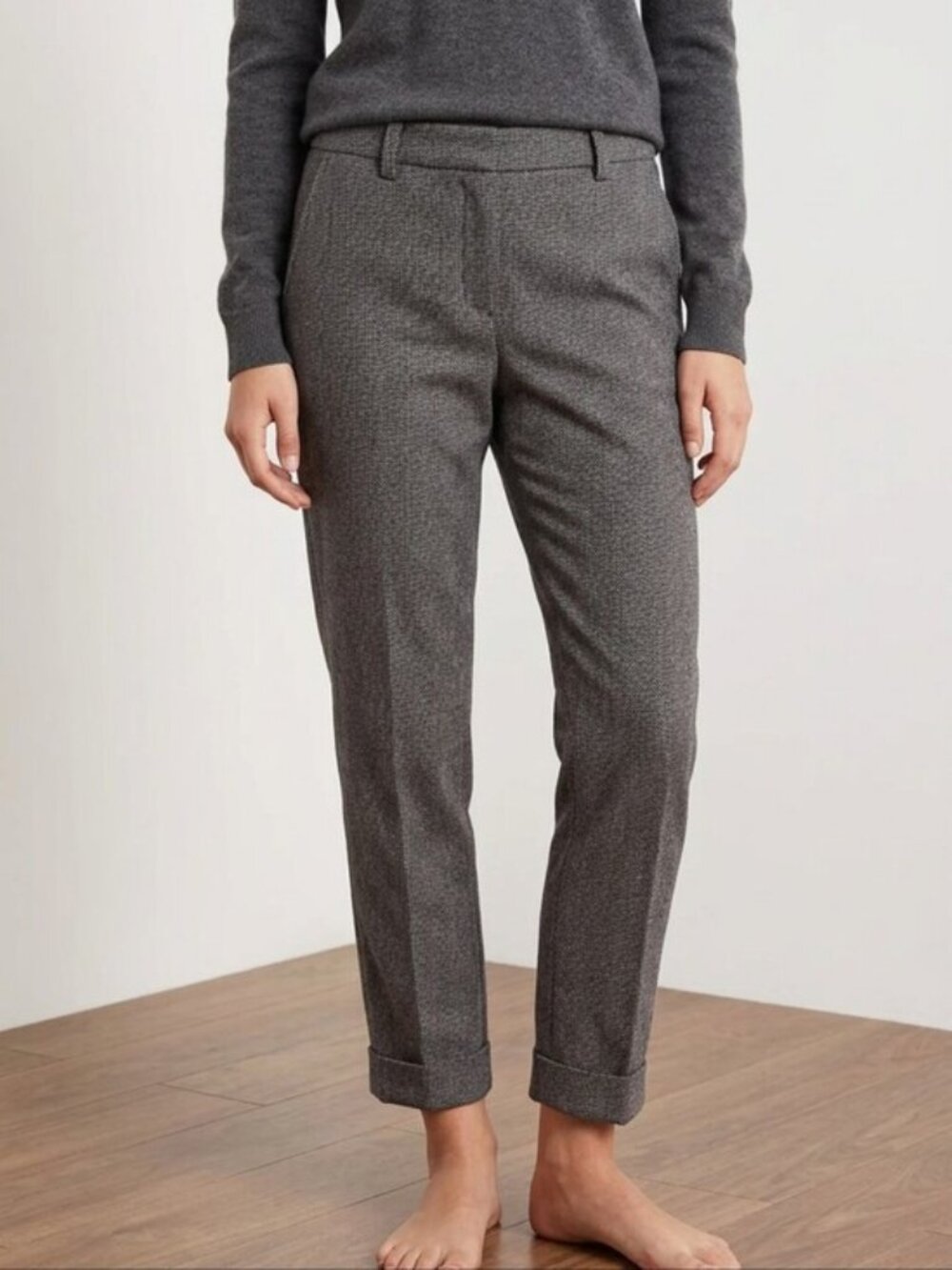 G Fore Golf Trouser SZ 4 Cuffed Charcoal Gray Plaid Flat Front Cropped Stretch